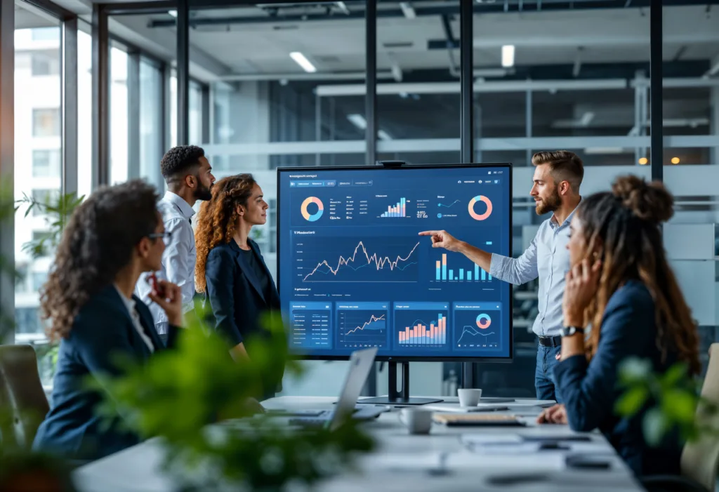 Team of digital marketing professionals at Kintech Solutions planning business growth strategies